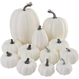 12 Pcs Assorted Sizes Artificial White Pumpkins Large Faux Harvest Pumpkins